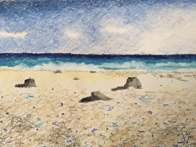 Steine im Sand  |  27,5 x 19,5 cm |  Ölkreide