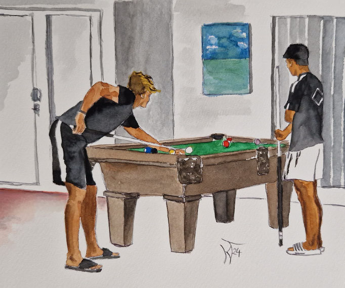 Playing Billiards  |  21 x 24 cm  |  Aquarell