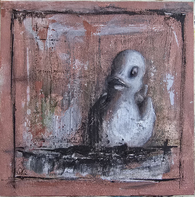 GiacomettiEntchen, 20 x 20 im Rahmen