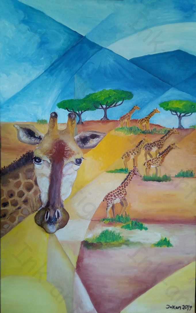 "Giraffe", 2019, Öl auf Leinwand und integriertem Halbrelief, Auftragsarbeit