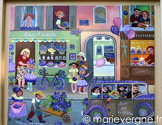 La Fête des violettes - Acrylique - Format 55 x 38 - Vendu