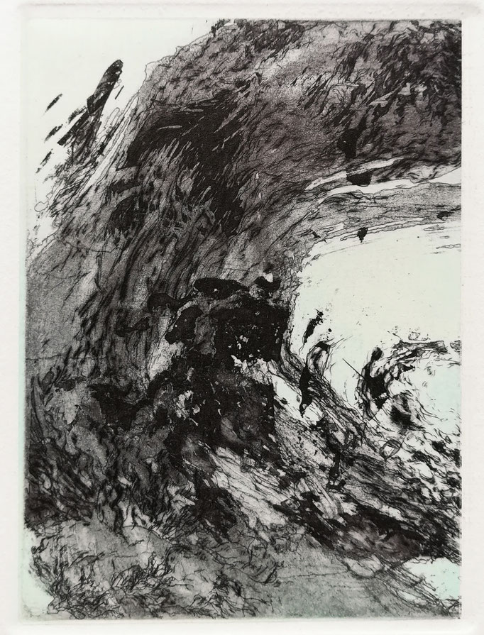 microcosme 7 - fleur de soufre, marbrure, eau forte et pointe sèche - 7,5 x 10 cm -  imprimé sur papier 30 x 30 cm - 2019