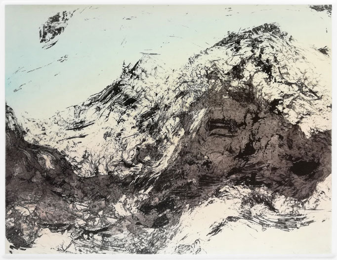 microcosme 9 - fleur de soufre, marbrure, eau forte et pointe sèche - 20 x 15 cm - imprimé sur papier 40 x 40 cm - 2019