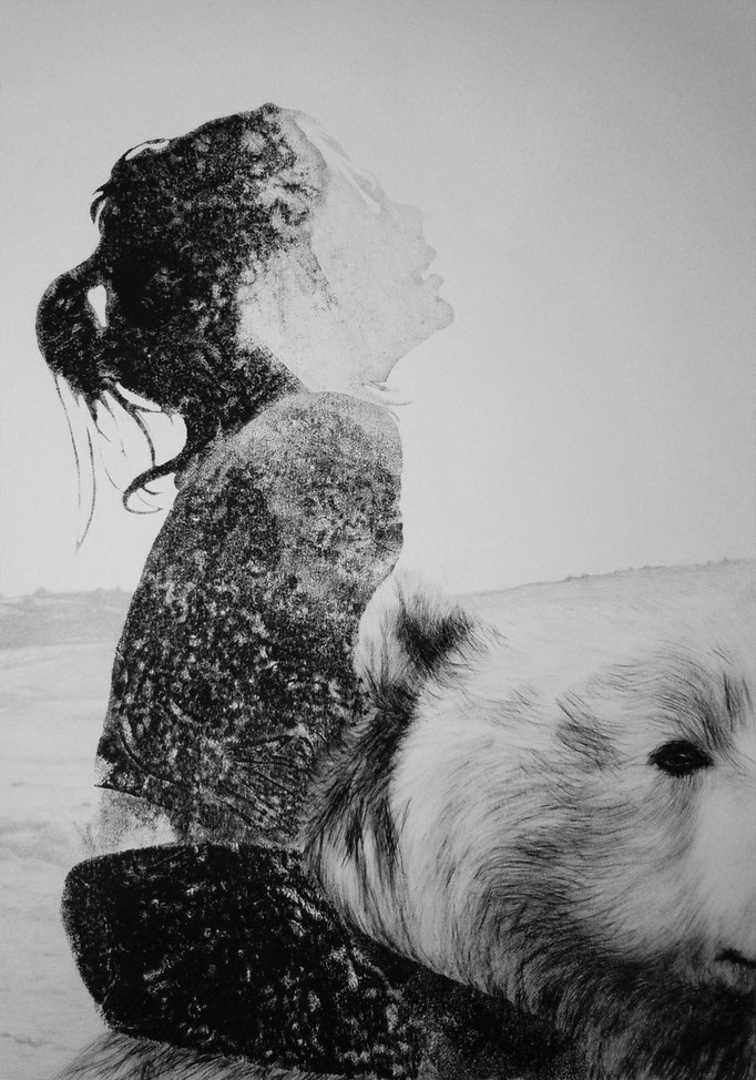 Tu humes l'air - encre, monotype et mine graphite - 100 x 70 cm - 2013