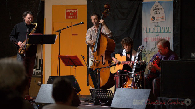 Cyril Prévost, Patrick Puech, Bernadette Bourdier, Jean-Michel Bourdier; Django Phil, Festival JAZZ360 2013, Latresne. 09/06/2013