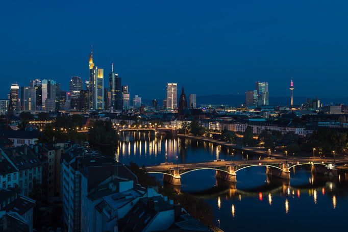 Die Frankfurter Skyline vom Lindner-Main-Plaza.