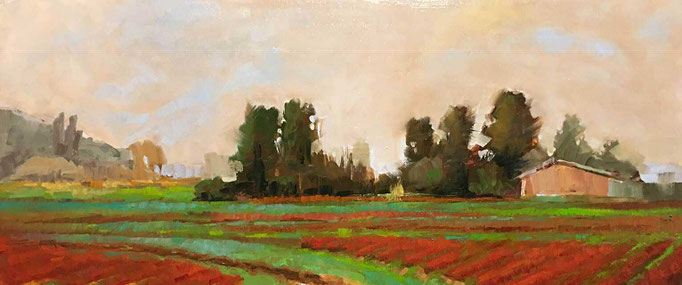 "Blueberry Fields at Dawn" • Oil on board • 8" x 20"