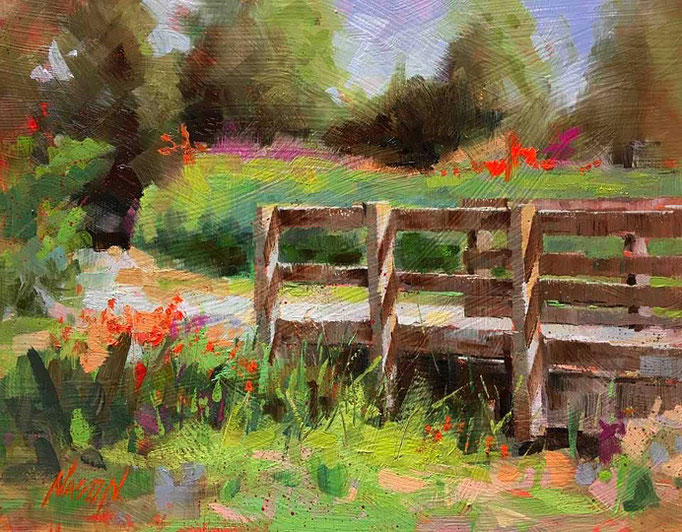 "Footbridge at Heritage Park" • Oil on board • 11" x 14"