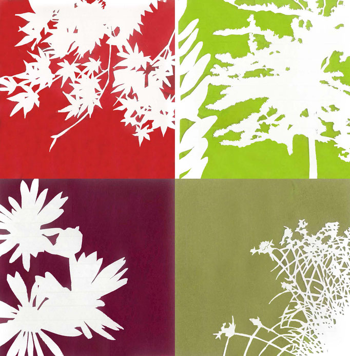 "un autre herbier" - livre unique de végétaux silhouettés, découpés - papier, papiers calques de couleurs