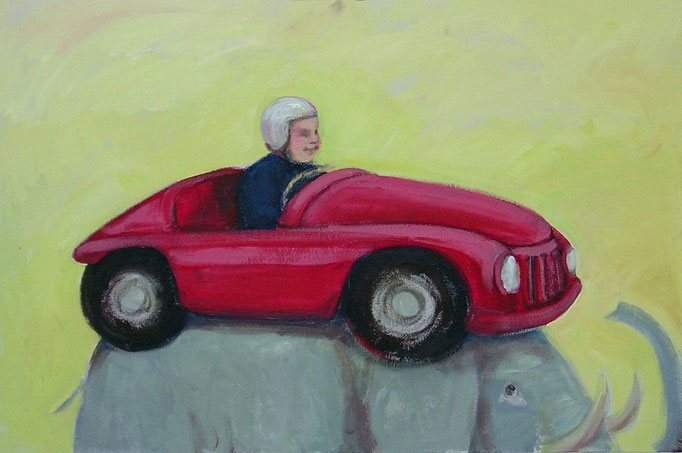 Elefantenauto, 2007, Acryl auf Pappe 40x60