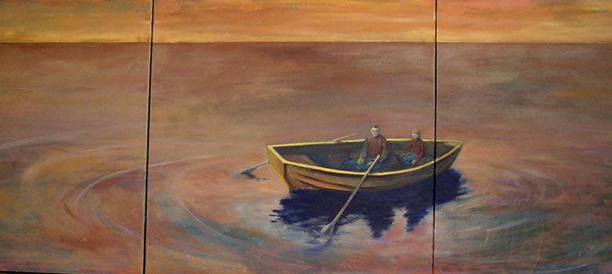 Boots-Triptychon, 2007, Acryl auf Leinwand 100x180