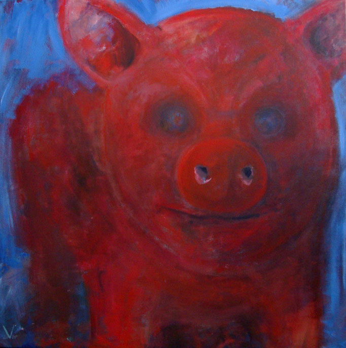 Weltallschwein, 2000, Acryl auf Leinwand 100x100