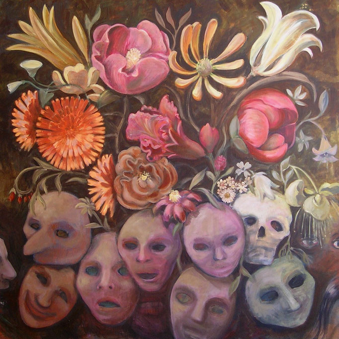 Böse Blumen (ensoresk) für einen Tatort, 2005, Acryl auf Leinwand 100x100