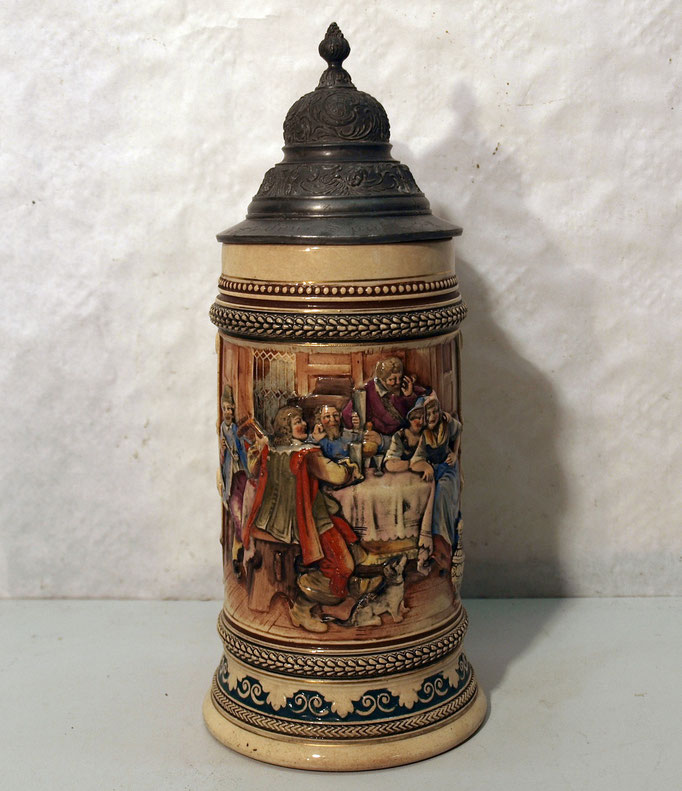 4270/ Bierkrug ~1900, Steingut, mit Spruch, H 17cm, EUR 68,-