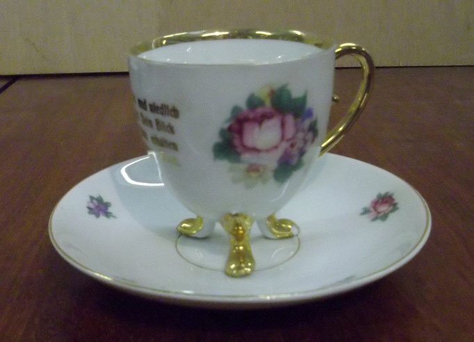 3290/Mokkatasse m. Spruch, H Tasse 7 cm, EUR 20,-