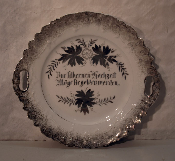 4115/ Silberhochzeitsteller ~1900,o.Marke, L 27cm, EUR 22,-