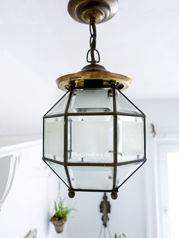 Art Deco Lampion Lampe Glas Messing