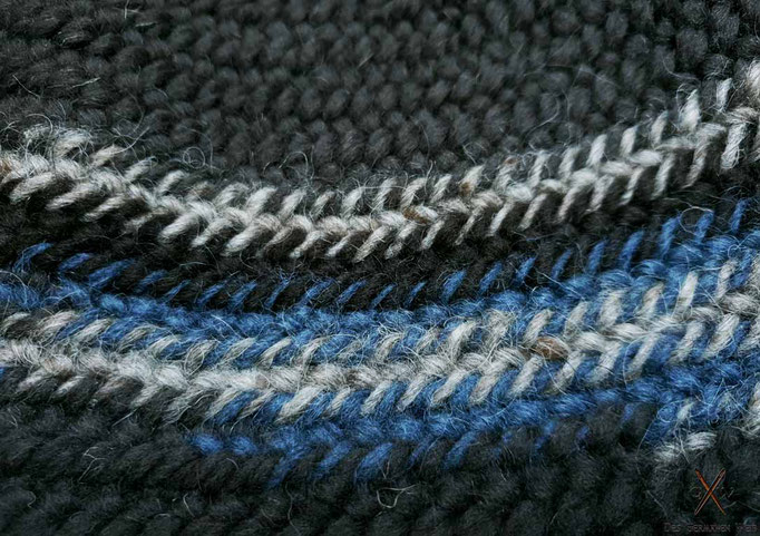 Nalebinding Mütze Oslostich 100% Wolle KU: 58-60cm in braun, grau, blau