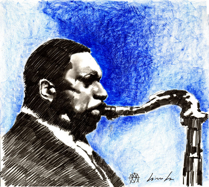 John Coltrane Fusain, pastel gras, sur papier cartonnée dimension 50cmx45cm