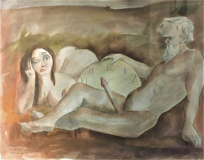Roland Topor: *L'heure des braves* (Die Stunde der Tapferen), 1984, Mischtechnik, 75 x 58 cm (hinter Glas)