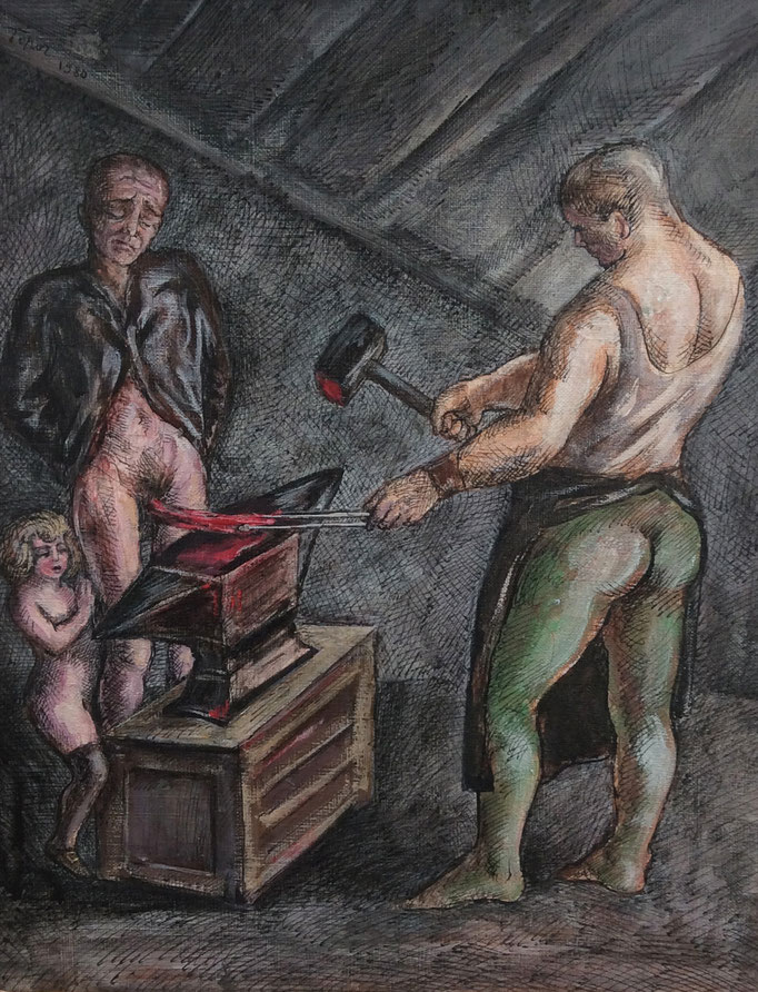 Roland Topor: *Le Porte-Bonheur* (Der Glücksbringer), 1980, Acryl, Feder/Leinwand, 46 x 38 cm