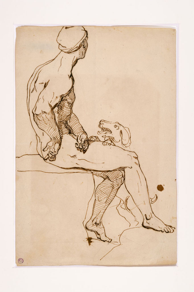 Théodore Géricault, Aktstudie, Feder über Bleistift, 1816/17, Privatbesitz