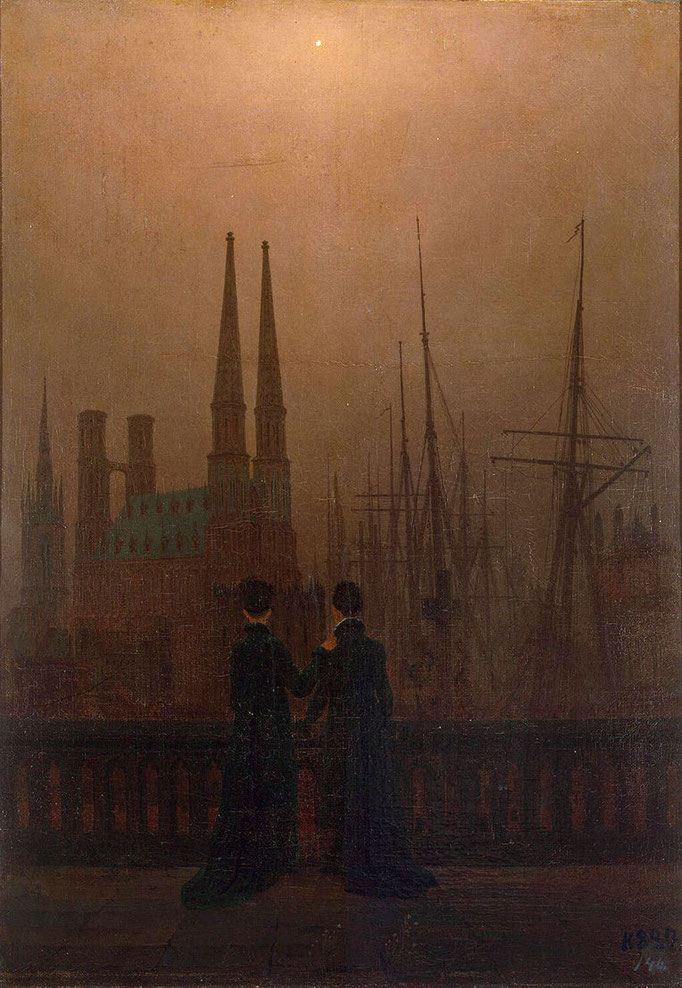 Caspar David Friedrich, Die Schwestern auf dem Söller am Hafen, um 1820, Öl auf Leinwand, Staatliches Eremitage Museum, St. Petersburg