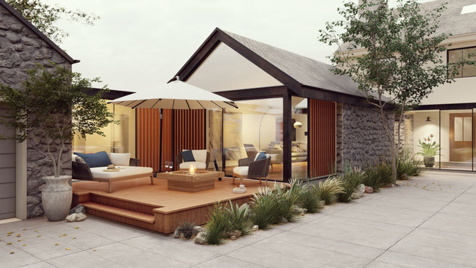  contemporary home extension with deck
