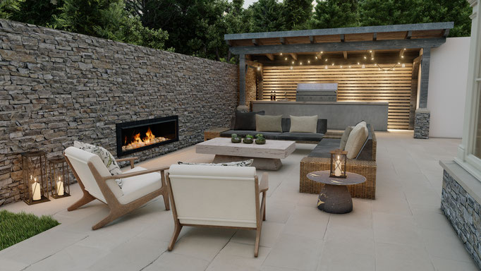 outdoor living area landscape design for contemporary home