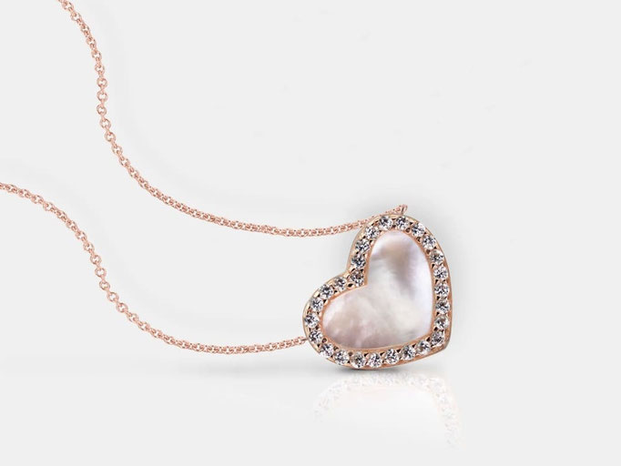 Perlmutt Herz Kette Roségold mit Zirkonia Steinen aus 925er Sterling Silber
