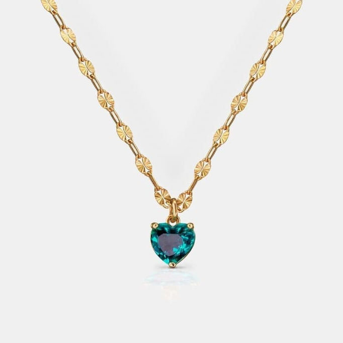 Kette Gold mit Sonnenschliff und grünem Stein
