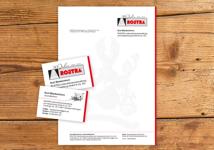 Briefbogen+Visitenkarten, ROSTRA Unternehmensverwaltung- und Verpachtung GmbH+Co.KG, Böhringen
