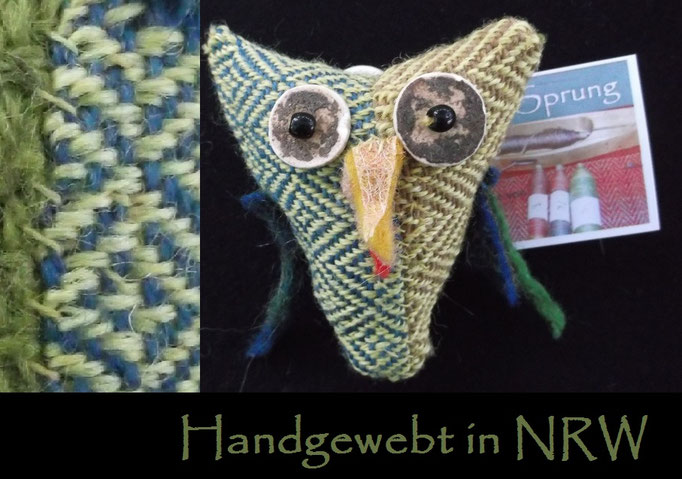 kleine Stoffeule aus handgewebtem Stoff