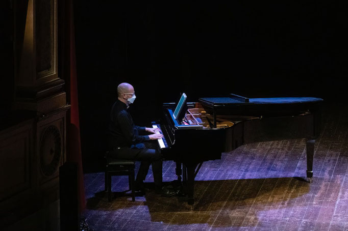 In performance at the Teatro Sanzio in Urbino, Italy