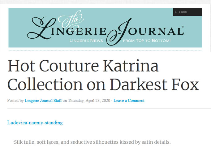 Lingerie journal cover April 2020 Hot couture Katrina on Darkest Fox