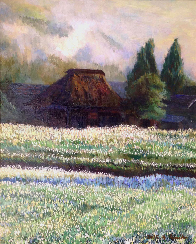 蕎麦の花がある景色　/　Oil painting 2015