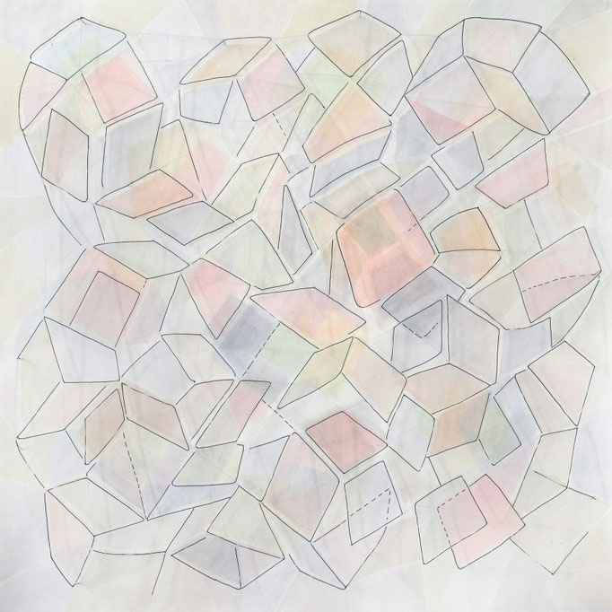 Layered Spaces XVII, Aquarell auf Papier mit Cutout; Tusche auf Transparentpapier, 78 x 78 cm, 2024