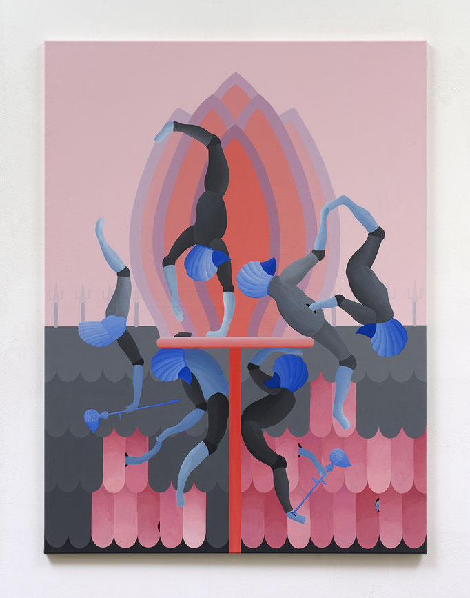 Feudal acrobatic system, 2019, Acryl auf Leinwand, 135 x 100 cm