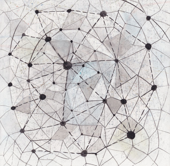 Konstellation III Bleistift, Tusche und Aquarell auf Papier, 30 x 30 cm, 2025