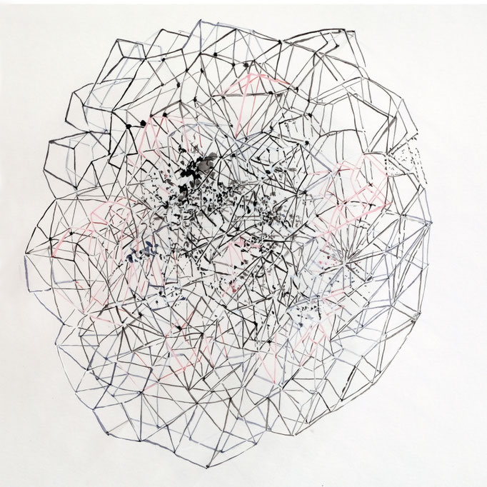 Neutron I, Tusche auf Papier mit Cutout: Tusche auf Transparentpapier, 30 x 30 cm,2020