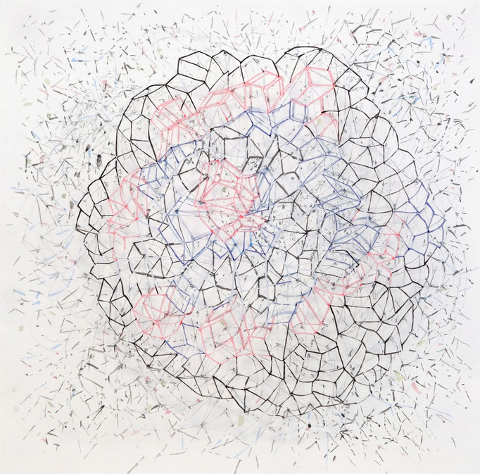 Neutron IX, Tusche auf Papier mit Cutout: Tusche auf Transparentpapier, 30 x 30 cm,2020