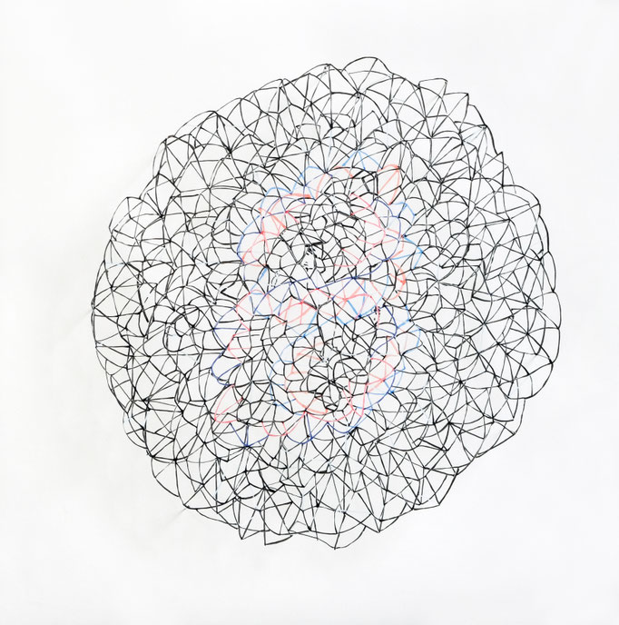 Neutron VIII, Tusche auf Papier mit Cutout: Tusche auf Transparentpapier, 38 x 38 cm,2020