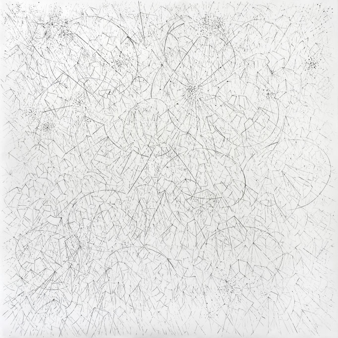 Seismographische Aufzeichnung (Signale Nr.U.D 05) Tusche auf Papier, 150 x 150 cm, 2023