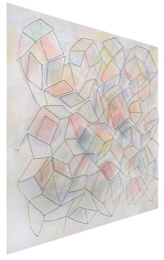 Layered Spaces XVII, Aquarell auf Papier mit Cutout; Tusche auf Transparentpapier, 78 x 78 cm, 2024