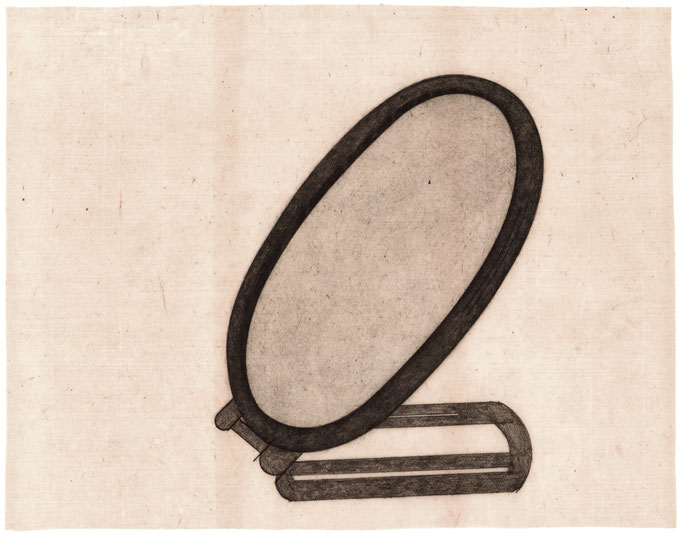 Someone's Hand mirror / 誰かの手鏡　Oil transfer, pencil on Paper / 紙に油彩転写、鉛筆　350×273mm　2025