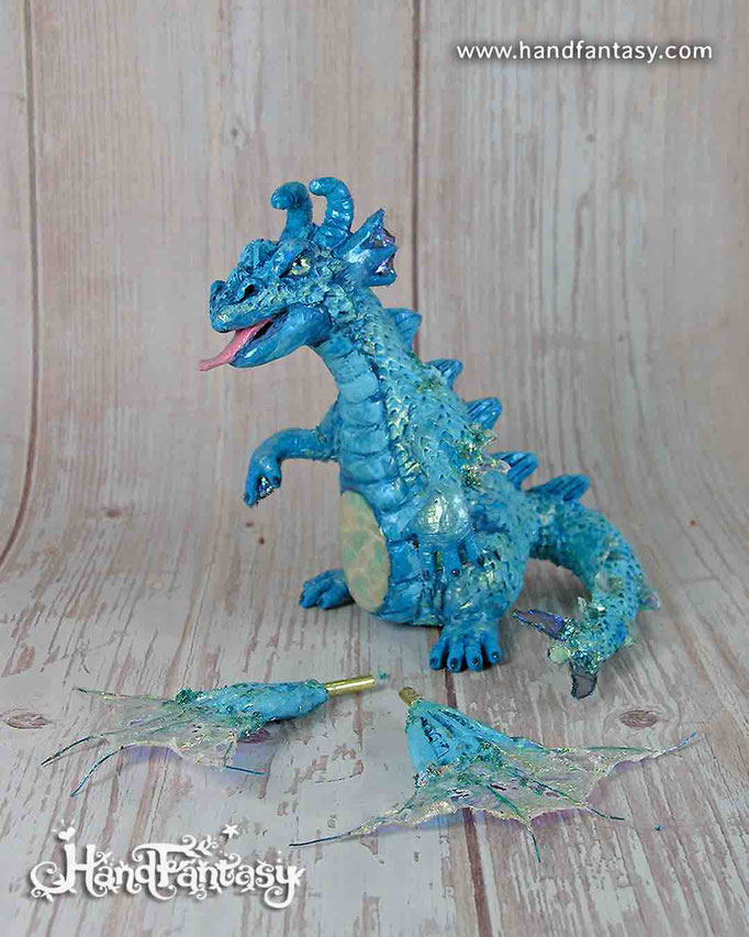 Dragón del AGUA. Piedra Amazonita: Figura Dragón de Agua, Estatua Dragón Agua azul hecho a mano, Figura elemental estatuilla Dragón