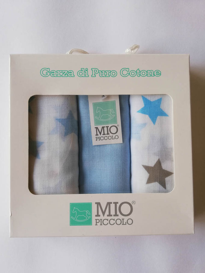 Quadrato di garza 3 teli Mio Piccolo neonato muslin in cotone. Col.Celeste. C014