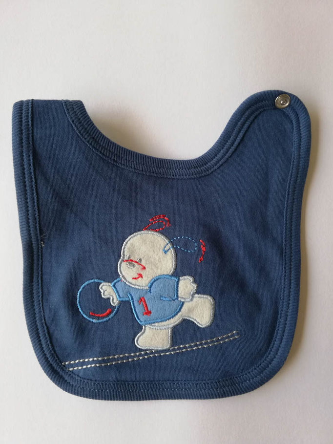 Bavetta in cotone per neonato ricamato centrale con clip. Col.Blu. C029
