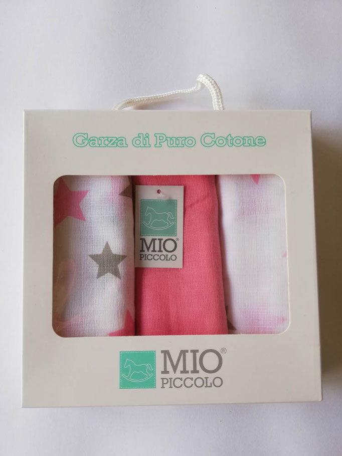 Quadrato di garza 3 teli Mio Piccolo neonato muslin in cotone. Col.Rosa. C014