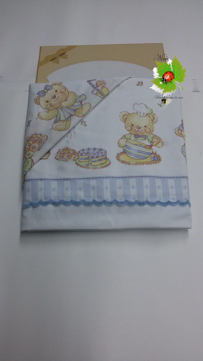 Completo lenzuola baby lettino stampato per culla 100% Cotone. Art.N180